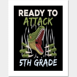 Dinosaur Kids Ready To Attack 5Th Grade Boys Back To School Posters and Art